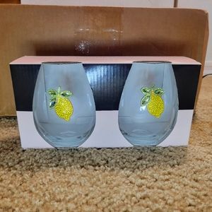 Rachel Zoe 19oz Stemless Wine Glasses Yellow Lemon Glass